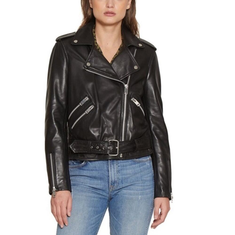 Walter Baker Allison Black Lamb Leather Moto Biker Jacket Size S